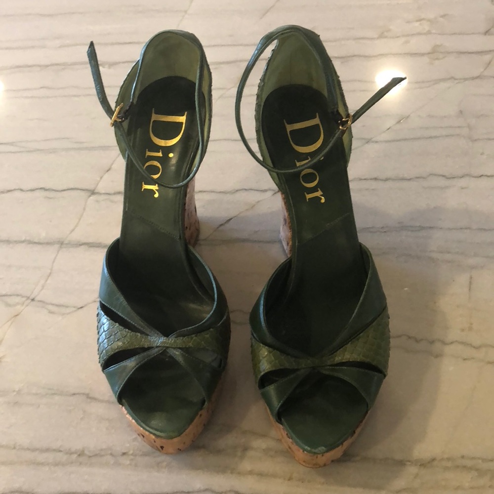 Christian Dior Python-Trimmed Platform Wedges